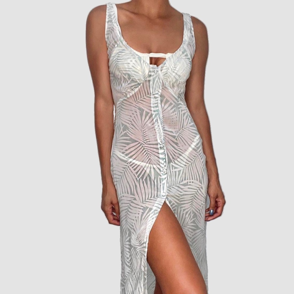 ForLove&Lemons Leaf Print Sheer Maxi CoverUp